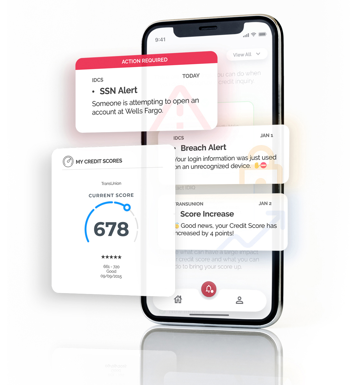 phone with screens for identityiq popping out of it